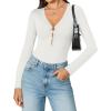 imageAvidlove Long Sleeve Bodysuits for Women Sexy Cutout Plunge Deep V Neck Thong Bodysuit Double Line Going Out Tops ORingWhite