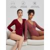 imageAvidlove Long Sleeve Bodysuits for Women Sexy Cutout Plunge Deep V Neck Thong Bodysuit Double Line Going Out Tops ORingWine Red