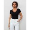 imageAvidlove Short Sleeve Bodysuit for Women Lace V Neck Body Suits Double Lined Bodysuits Sexy Going Out TopBlack