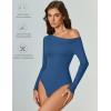 imageAvidlove Women Off the Shoulder Long Sleeve Bodysuit Double Lined Thong Body Suits Tops Soft Sexy OutfitsBlue