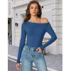 imageAvidlove Women Off the Shoulder Long Sleeve Bodysuit Double Lined Thong Body Suits Tops Soft Sexy OutfitsBlue