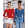 imageAvidlove Women Off the Shoulder Long Sleeve Bodysuit Double Lined Thong Body Suits Tops Soft Sexy OutfitsBlue