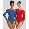 imageAvidlove Women Off the Shoulder Long Sleeve Bodysuit Double Lined Thong Body Suits Tops Soft Sexy OutfitsBlue