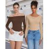 imageAvidlove Women Off the Shoulder Long Sleeve Bodysuit Double Lined Thong Body Suits Tops Soft Sexy OutfitsBrown