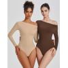 imageAvidlove Women Off the Shoulder Long Sleeve Bodysuit Double Lined Thong Body Suits Tops Soft Sexy OutfitsBrown