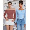 imageAvidlove Women Off the Shoulder Long Sleeve Bodysuit Double Lined Thong Body Suits Tops Soft Sexy OutfitsLight Blue
