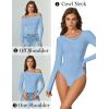 imageAvidlove Women Off the Shoulder Long Sleeve Bodysuit Double Lined Thong Body Suits Tops Soft Sexy OutfitsLight Blue