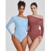 imageAvidlove Women Off the Shoulder Long Sleeve Bodysuit Double Lined Thong Body Suits Tops Soft Sexy OutfitsLight Blue