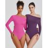 imageAvidlove Women Off the Shoulder Long Sleeve Bodysuit Double Lined Thong Body Suits Tops Soft Sexy OutfitsPurple