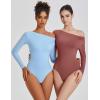 imageAvidlove Women Off the Shoulder Long Sleeve Bodysuit Double Lined Thong Body Suits Tops Soft Sexy OutfitsPurple Red