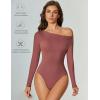 imageAvidlove Women Off the Shoulder Long Sleeve Bodysuit Double Lined Thong Body Suits Tops Soft Sexy OutfitsPurple Red