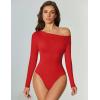 imageAvidlove Women Off the Shoulder Long Sleeve Bodysuit Double Lined Thong Body Suits Tops Soft Sexy OutfitsRed