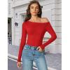 imageAvidlove Women Off the Shoulder Long Sleeve Bodysuit Double Lined Thong Body Suits Tops Soft Sexy OutfitsRed