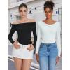 imageAvidlove Women Off the Shoulder Long Sleeve Bodysuit Double Lined Thong Body Suits Tops Soft Sexy OutfitsWhite