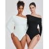 imageAvidlove Women Off the Shoulder Long Sleeve Bodysuit Double Lined Thong Body Suits Tops Soft Sexy OutfitsWhite