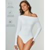 imageAvidlove Women Off the Shoulder Long Sleeve Bodysuit Double Lined Thong Body Suits Tops Soft Sexy OutfitsWhite