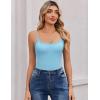 imageAvidlove Women Square Neck Lace Bodysuit Sleeveless Spaghetti Strap Tank Top Body SuitsLight Blue