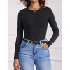 imageAvidlove Womens Crew Neck Long Sleeve Bodysuits Basic Slim Tops Double Lined Thong BodysuitBlack