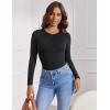 imageAvidlove Womens Crew Neck Long Sleeve Bodysuits Basic Slim Tops Double Lined Thong BodysuitBlack