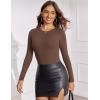 imageAvidlove Womens Crew Neck Long Sleeve Bodysuits Basic Slim Tops Double Lined Thong BodysuitBrown