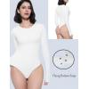 imageAvidlove Womens Crew Neck Long Sleeve Bodysuits Basic Slim Tops Double Lined Thong BodysuitWhite