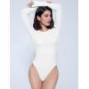 imageAvidlove Womens Crew Neck Long Sleeve Bodysuits Basic Slim Tops Double Lined Thong BodysuitWhite