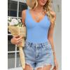 imageAvidlove Womens Sexy Plunge Deep V Neck Bodysuit Double Lined Sleeveless Thong Body Suit Leotard for Going Out TankLight Blue
