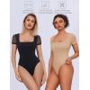 imageAvidlove Womens Short Sleeve Bodysuits Sexy Square Neck Body Suit Mesh Double Lined Tshirt Leotard Tops Going OutBlack