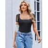 imageAvidlove Womens Short Sleeve Bodysuits Sexy Square Neck Body Suit Mesh Double Lined Tshirt Leotard Tops Going OutBlack