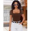 imageAvidlove Womens Short Sleeve Bodysuits Sexy Square Neck Body Suit Mesh Double Lined Tshirt Leotard Tops Going OutBrown