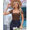 imageAvidlove Womens Short Sleeve Bodysuits Sexy Square Neck Body Suit Mesh Double Lined Tshirt Leotard Tops Going OutBrown