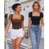 imageAvidlove Womens Short Sleeve Bodysuits Sexy Square Neck Body Suit Mesh Double Lined Tshirt Leotard Tops Going OutBrown