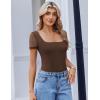 imageAvidlove Womens Short Sleeve Bodysuits Sexy Square Neck Body Suit Mesh Double Lined Tshirt Leotard Tops Going OutBrown