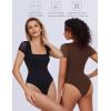 imageAvidlove Womens Short Sleeve Bodysuits Sexy Square Neck Body Suit Mesh Double Lined Tshirt Leotard Tops Going OutBrown