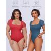 imageAvidlove Womens Short Sleeve Bodysuits Sexy Square Neck Body Suit Mesh Double Lined Tshirt Leotard Tops Going OutDark Blue