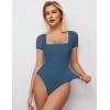 imageAvidlove Womens Short Sleeve Bodysuits Sexy Square Neck Body Suit Mesh Double Lined Tshirt Leotard Tops Going OutDark Blue