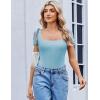 imageAvidlove Womens Short Sleeve Bodysuits Sexy Square Neck Body Suit Mesh Double Lined Tshirt Leotard Tops Going OutLight Blue