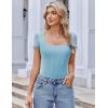 imageAvidlove Womens Short Sleeve Bodysuits Sexy Square Neck Body Suit Mesh Double Lined Tshirt Leotard Tops Going OutLight Blue