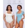 imageAvidlove Womens Short Sleeve Bodysuits Sexy Square Neck Body Suit Mesh Double Lined Tshirt Leotard Tops Going OutLight Blue