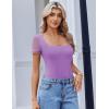 imageAvidlove Womens Short Sleeve Bodysuits Sexy Square Neck Body Suit Mesh Double Lined Tshirt Leotard Tops Going OutLilac