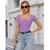 imageAvidlove Womens Short Sleeve Bodysuits Sexy Square Neck Body Suit Mesh Double Lined Tshirt Leotard Tops Going OutLilac