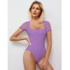 imageAvidlove Womens Short Sleeve Bodysuits Sexy Square Neck Body Suit Mesh Double Lined Tshirt Leotard Tops Going OutLilac