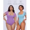 imageAvidlove Womens Short Sleeve Bodysuits Sexy Square Neck Body Suit Mesh Double Lined Tshirt Leotard Tops Going OutLilac
