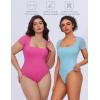 imageAvidlove Womens Short Sleeve Bodysuits Sexy Square Neck Body Suit Mesh Double Lined Tshirt Leotard Tops Going OutPink
