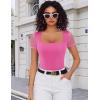 imageAvidlove Womens Short Sleeve Bodysuits Sexy Square Neck Body Suit Mesh Double Lined Tshirt Leotard Tops Going OutPink