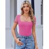 imageAvidlove Womens Short Sleeve Bodysuits Sexy Square Neck Body Suit Mesh Double Lined Tshirt Leotard Tops Going OutPink