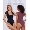 imageAvidlove Womens Short Sleeve Bodysuits Sexy Square Neck Body Suit Mesh Double Lined Tshirt Leotard Tops Going OutPurple Red