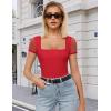imageAvidlove Womens Short Sleeve Bodysuits Sexy Square Neck Body Suit Mesh Double Lined Tshirt Leotard Tops Going OutRed