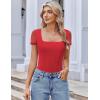 imageAvidlove Womens Short Sleeve Bodysuits Sexy Square Neck Body Suit Mesh Double Lined Tshirt Leotard Tops Going OutRed