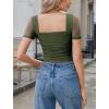 imageAvidlove Womens Square Neck Sheer Mesh Short Sleeve Bodysuit Ruched Going Out Sexy Thong Bodysuits TopsArmy Green